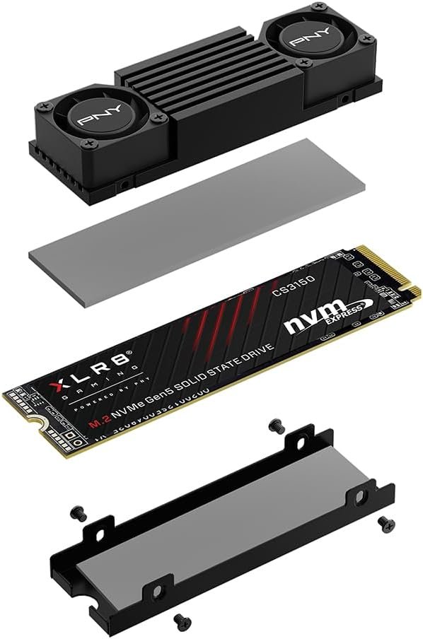 Pny Cs3150 1Tb Pcie Gen5 X4 Nvme M.2 Ssd With Dual Fan Black Heatsink 