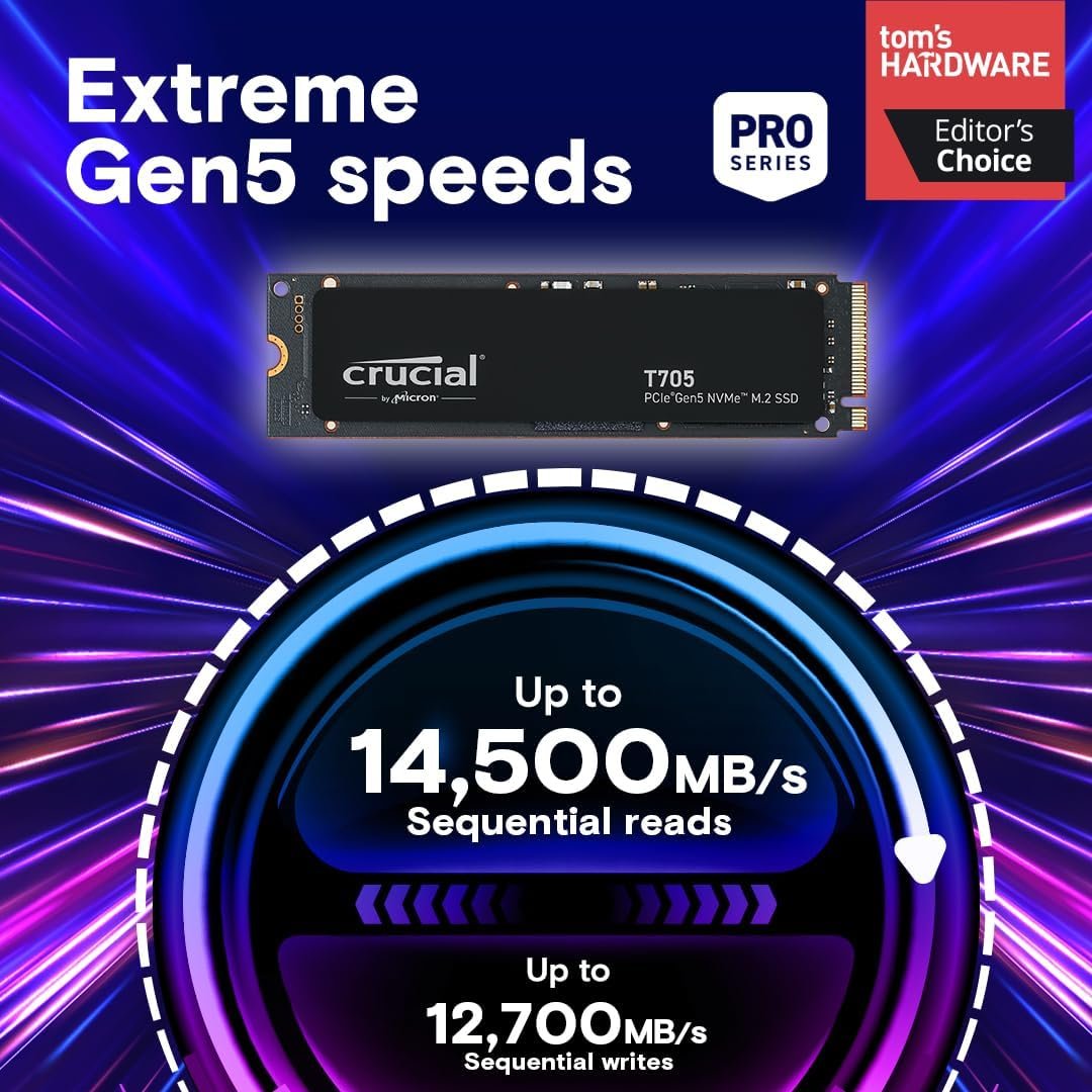 Crucial New 2024 T705 2Tb Pcie Gen5 Nvme M.2 Ssd